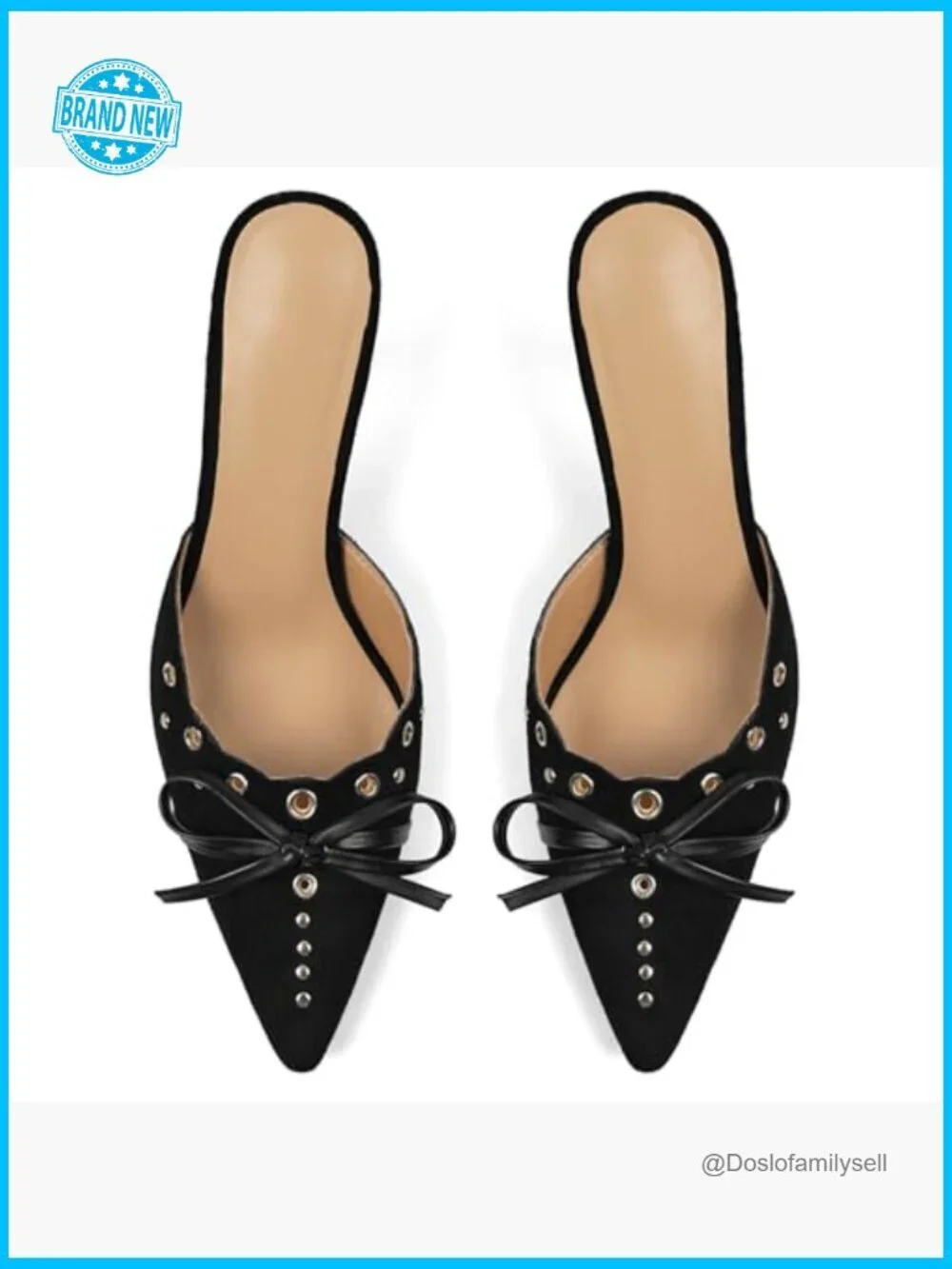Studded Pointed Toe Stiletto Mules Slip on Heels Party Wedding Pumps